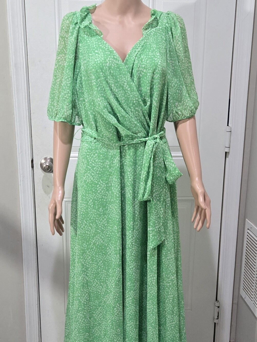 Dkny Mint Green Printed Wrap Maxi Dress with Tie Waist